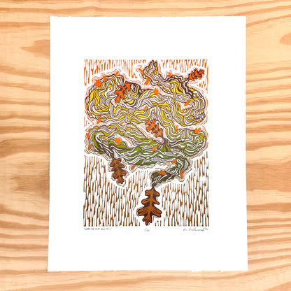 When the Old Oak Fell - woodblock print (14x18")