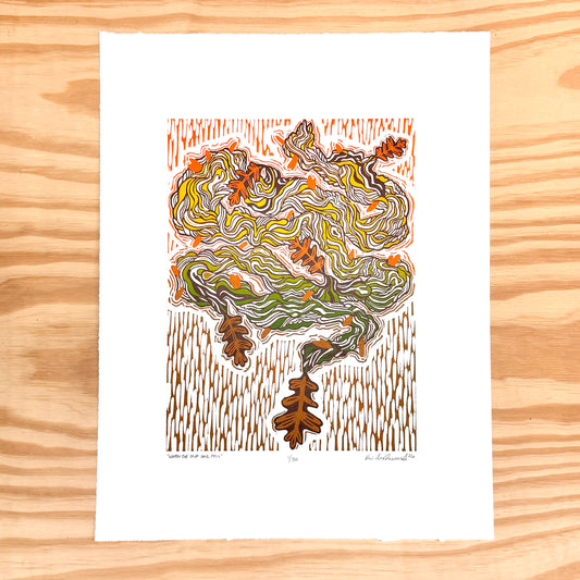 When the Old Oak Fell - woodblock print (14x18")