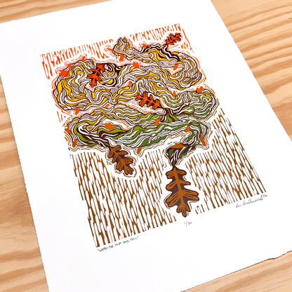 When the Old Oak Fell - woodblock print (14x18")