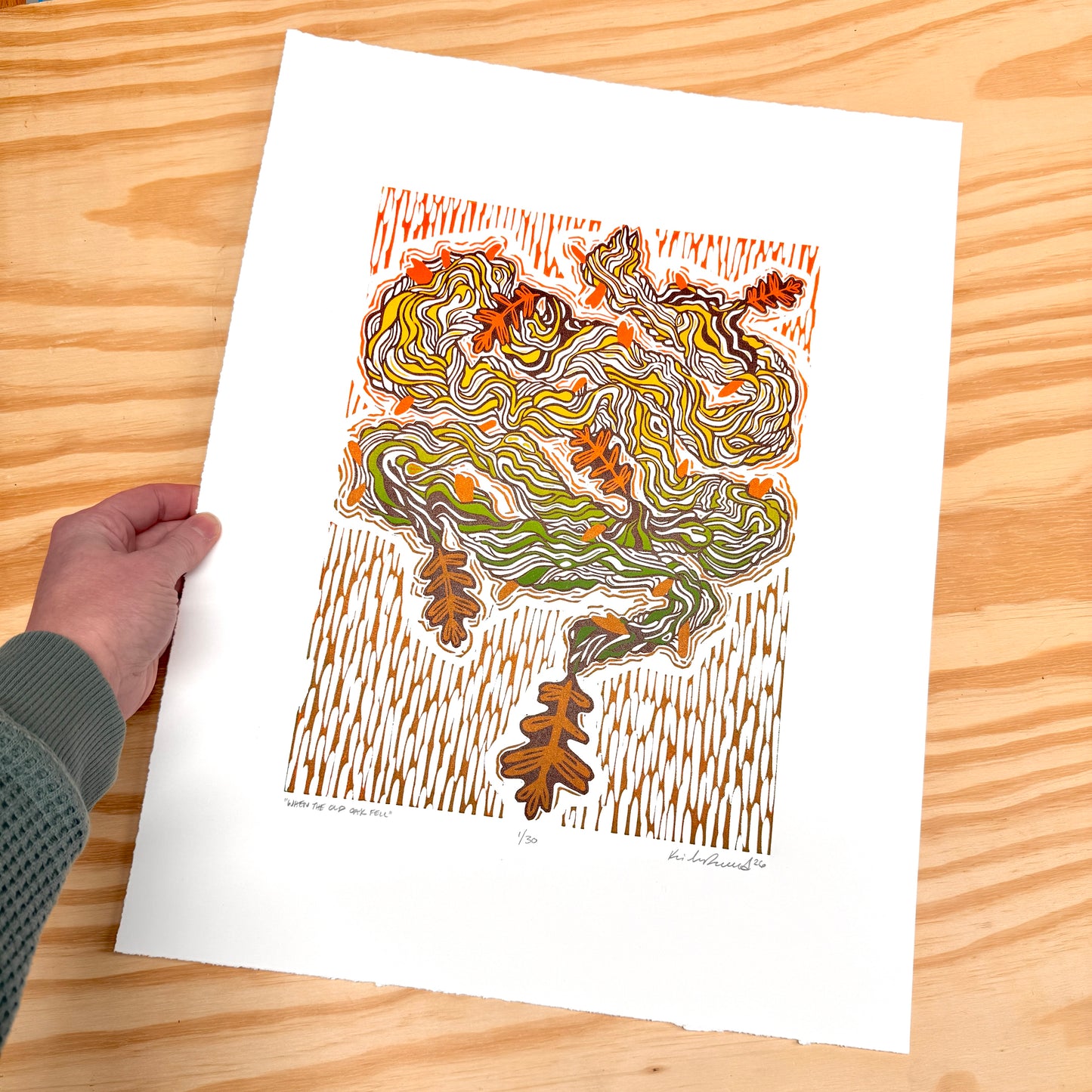 When the Old Oak Fell - woodblock print (14x18")