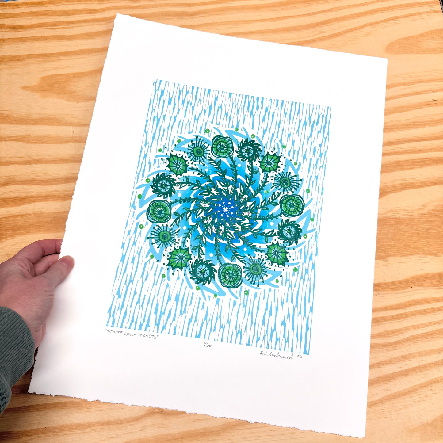 Infinite While It Lasts - woodblock print (14x18")