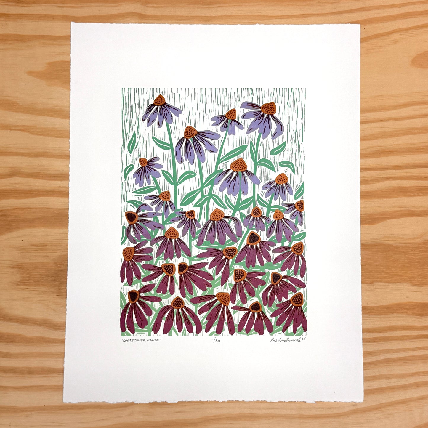Coneflower Dance - woodblock print (14x18")