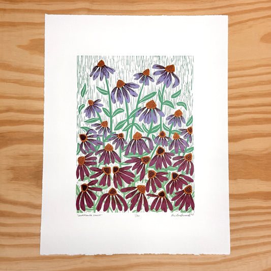 Coneflower Dance - woodblock print (14x18")