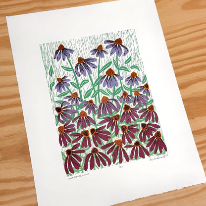 Coneflower Dance - woodblock print (14x18")