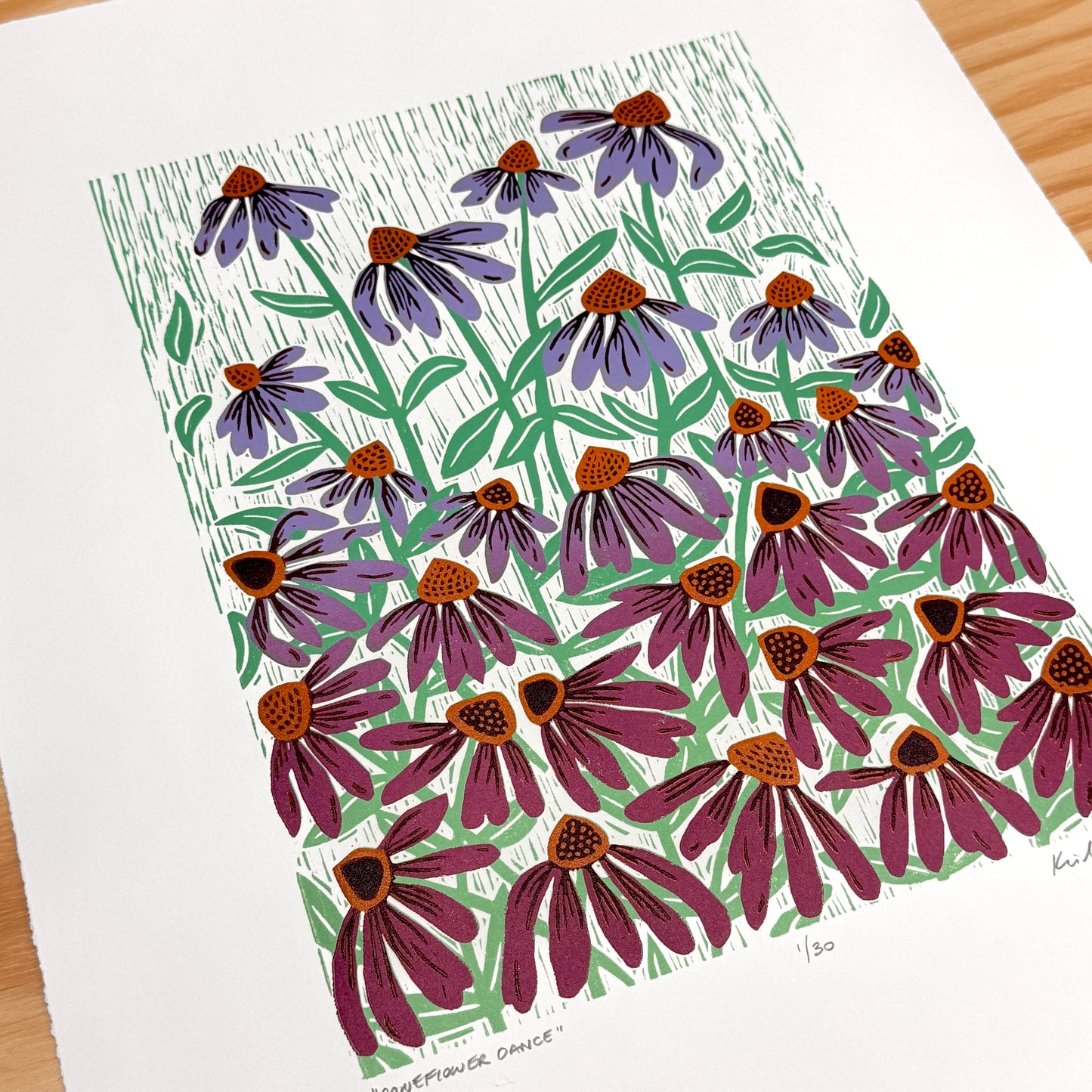 Coneflower Dance - woodblock print (14x18")