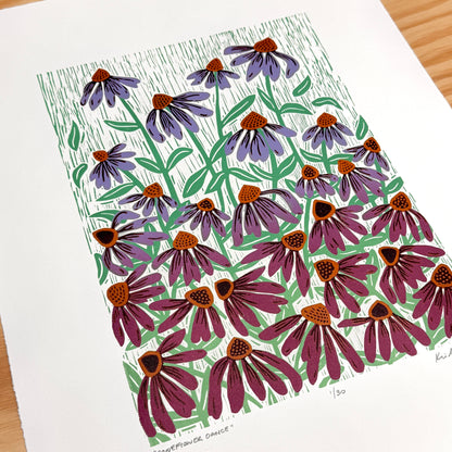 Coneflower Dance - woodblock print (14x18")