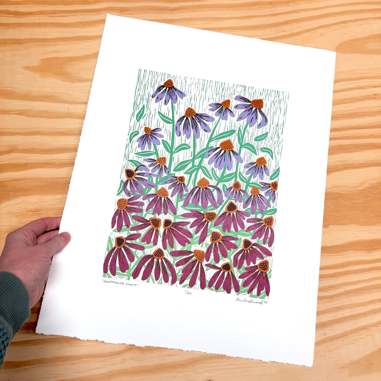 Coneflower Dance - woodblock print (14x18")