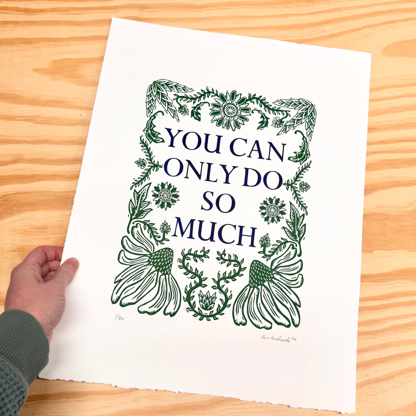 You Can Only Do So Much FRAMED - woodblock print with letterpress (16x20")