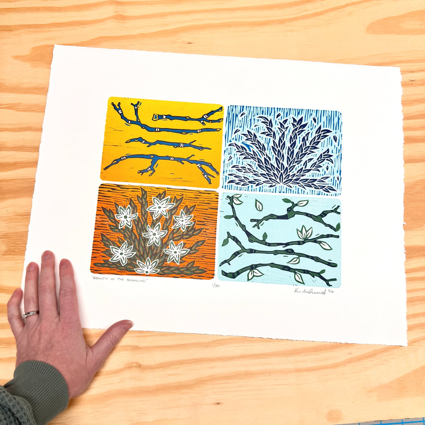 Beauty in the Breaking - woodblock print (14x18")