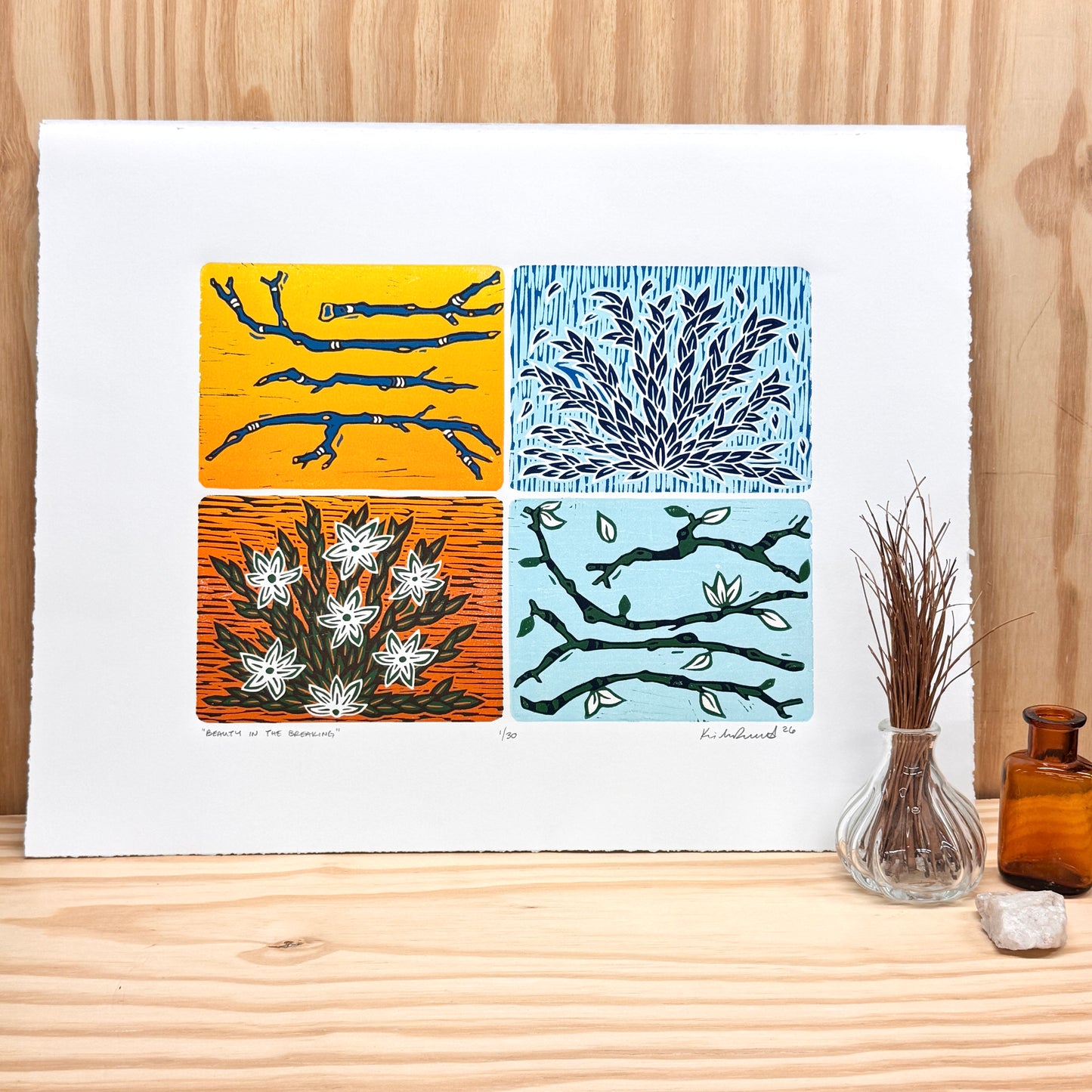 Beauty in the Breaking - woodblock print (14x18")