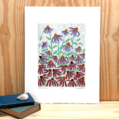 Coneflower Dance - woodblock print (14x18")