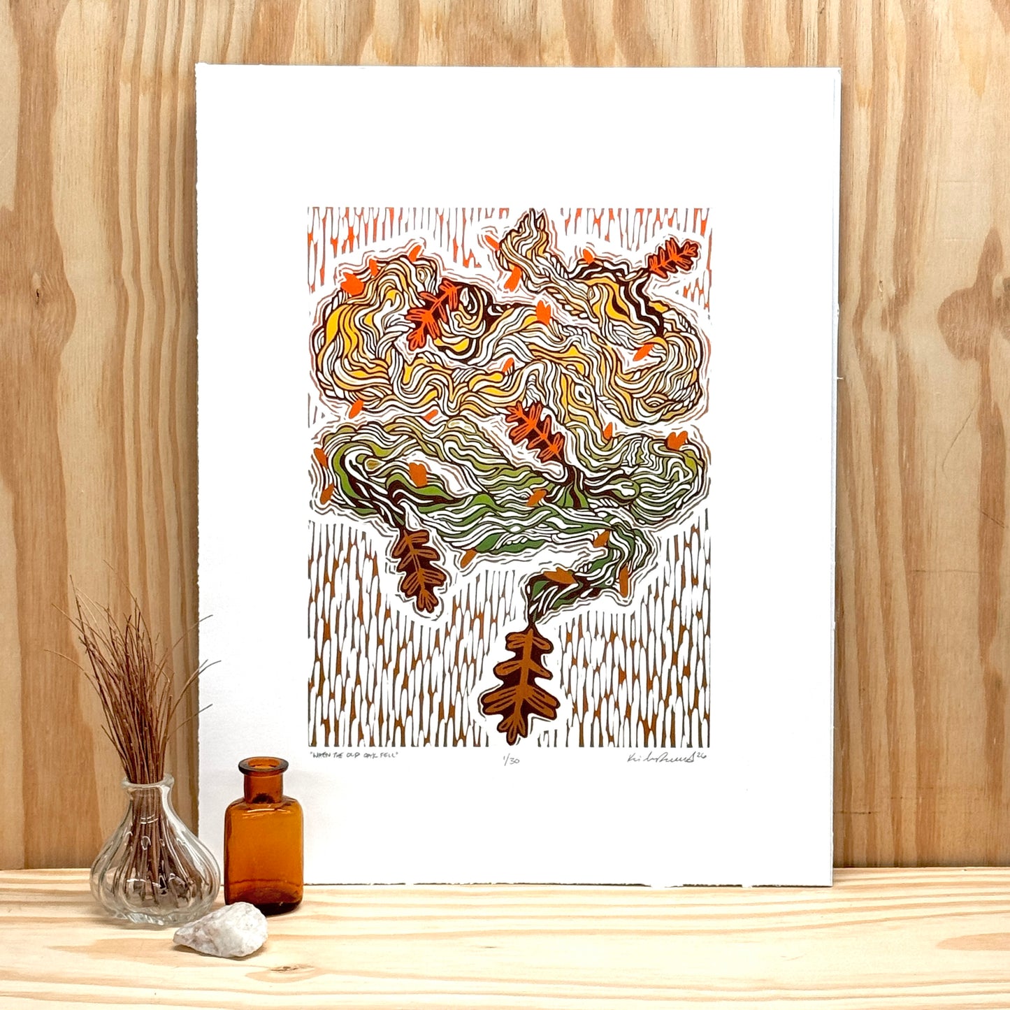 When the Old Oak Fell - woodblock print (14x18")