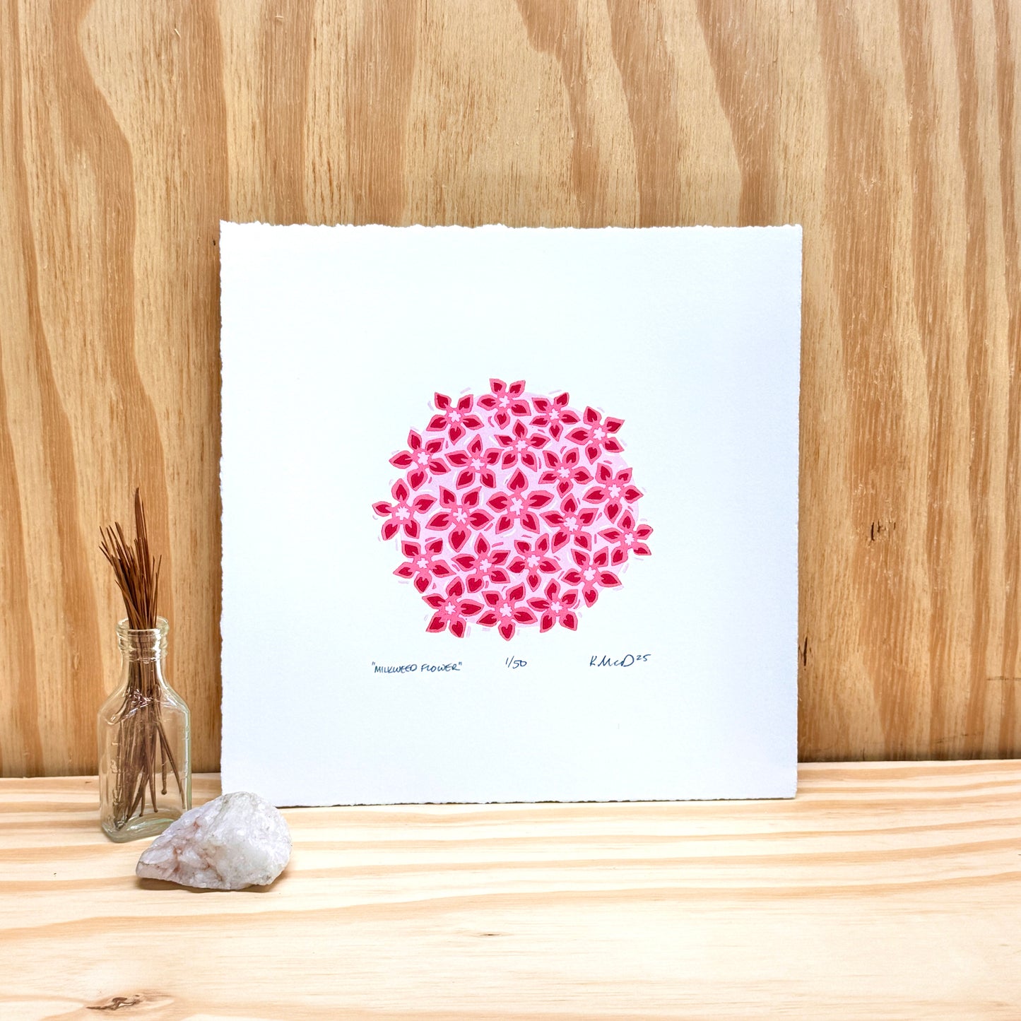 Milkweed Flower - woodblock print (8x8")