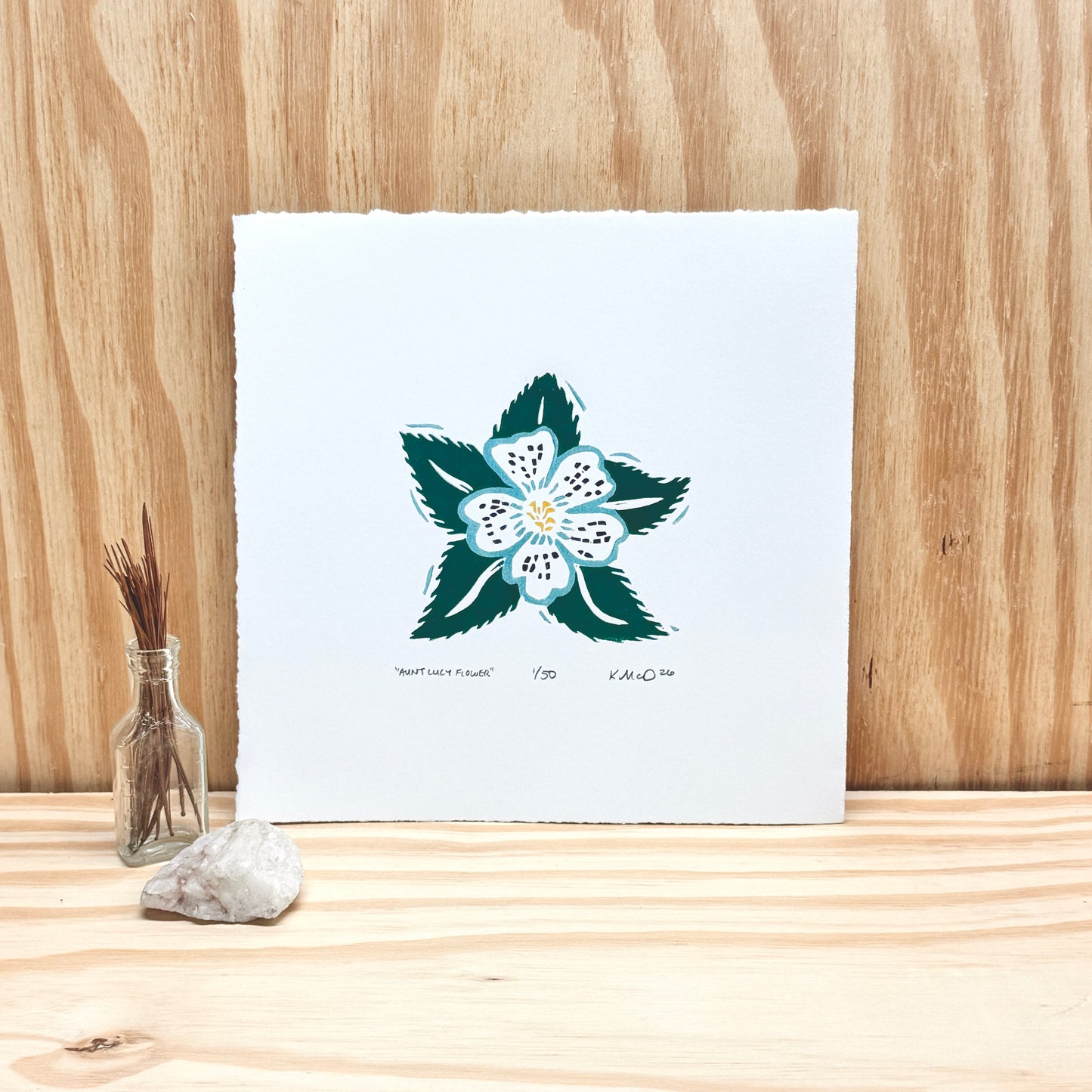 Aunt Lucy Flower - woodblock print (8x8")