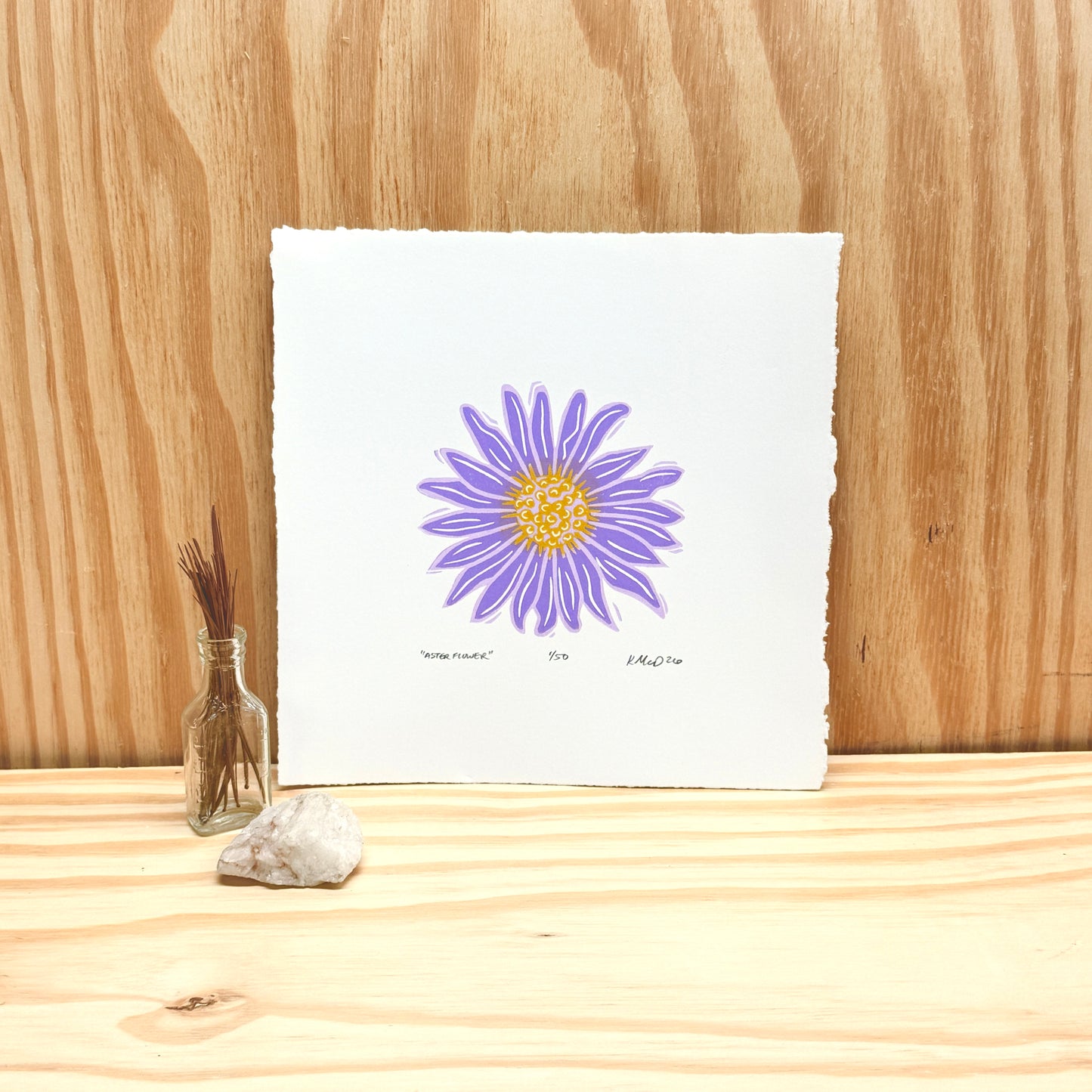 Aster Flower - woodblock print (8x8")