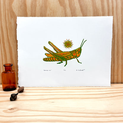 Admire Me Grasshopper - woodblock print (9x12")