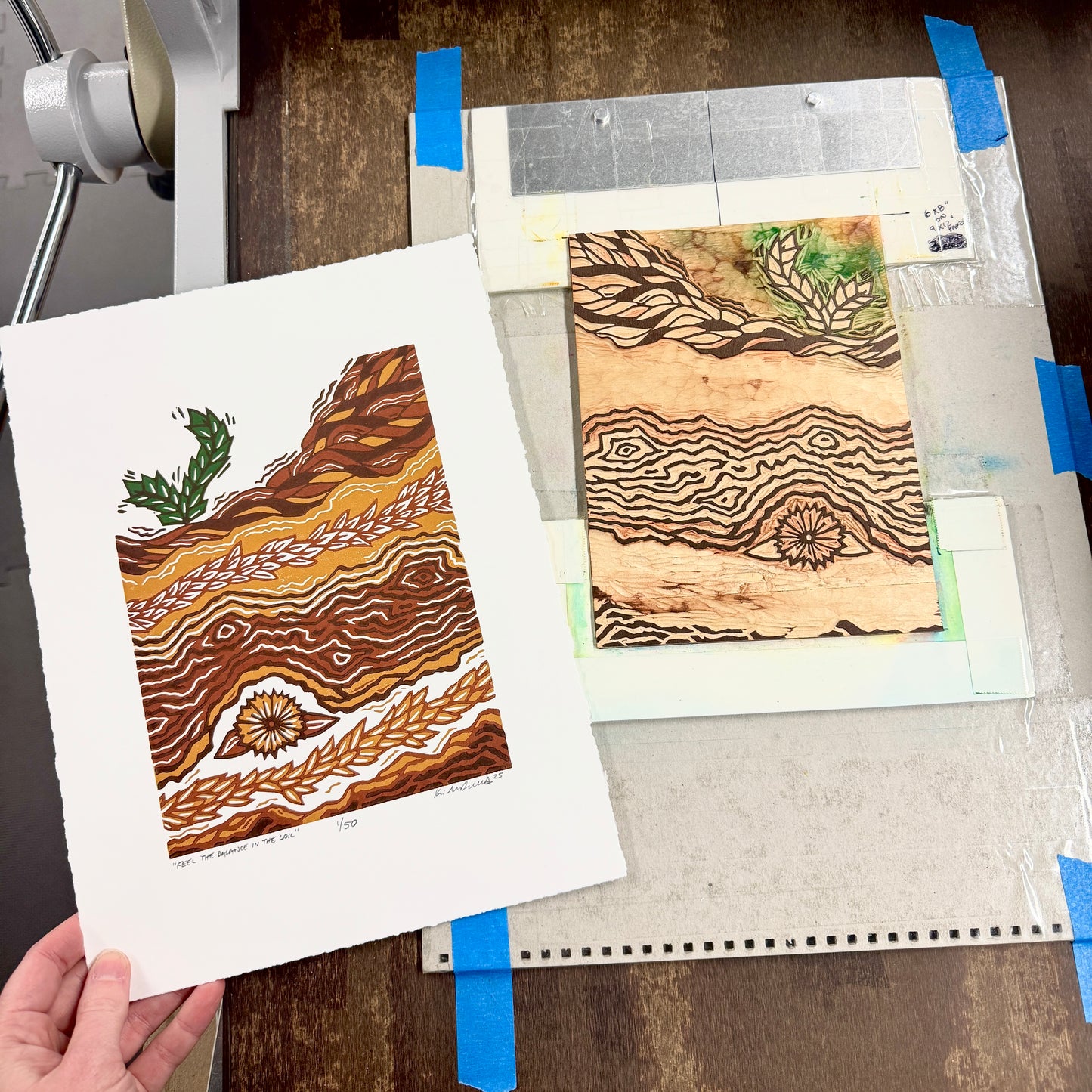 Feel the Balance in the Soil FRAMED - woodblock print (11x14")