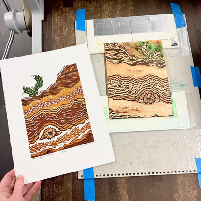 Feel the Balance in the Soil FRAMED - woodblock print (11x14")