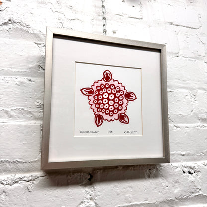 Quinine Flower FRAMED - woodblock print (8x8")