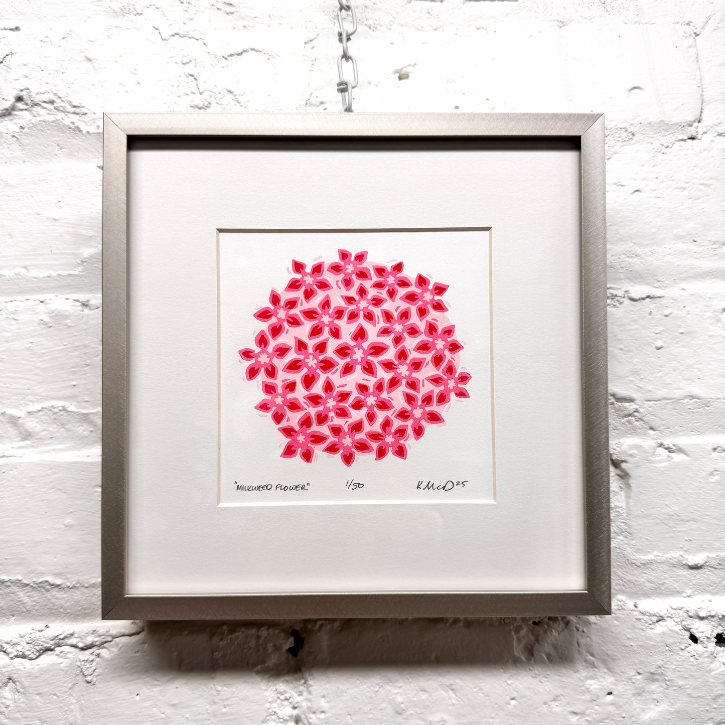 Milkweed Flower FRAMED - woodblock print (8x8")