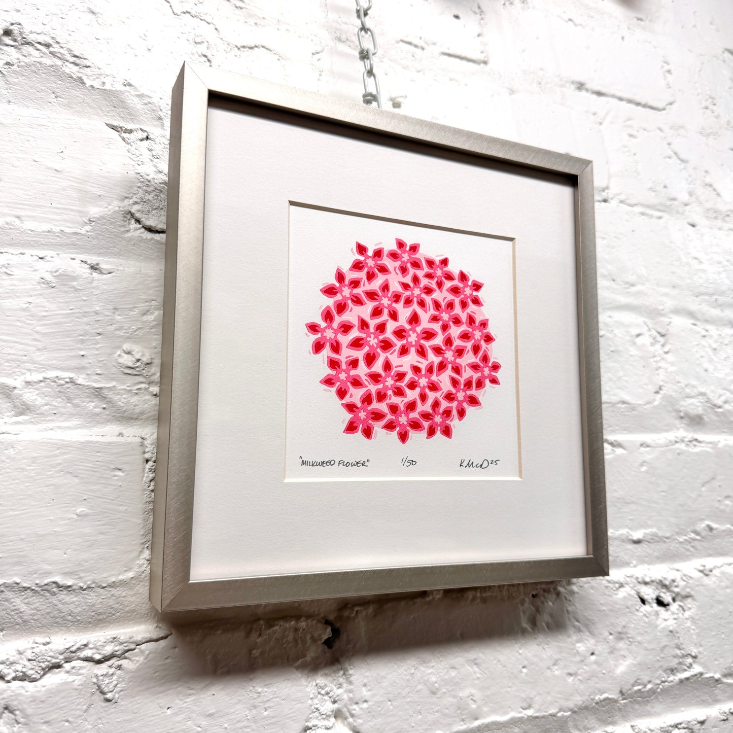 Milkweed Flower FRAMED - woodblock print (8x8")