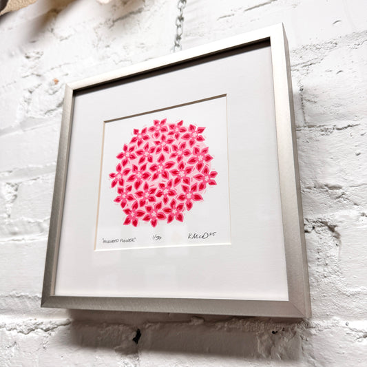 Milkweed Flower FRAMED - woodblock print (8x8")