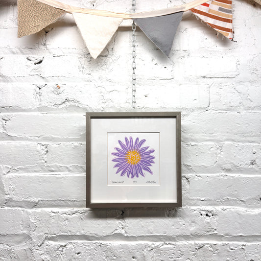 Aster Flower FRAMED - woodblock print (8x8")