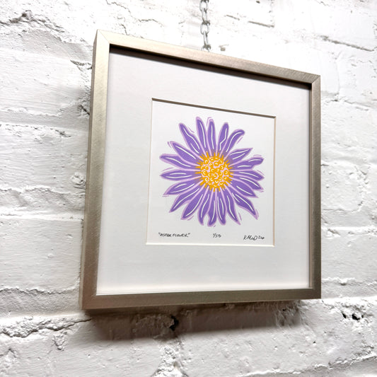 Aster Flower FRAMED - woodblock print (8x8")