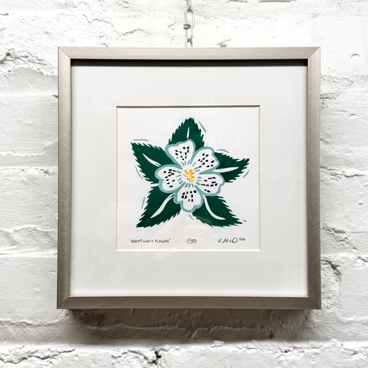 Aunt Lucy Flower FRAMED - woodblock print (8x8")