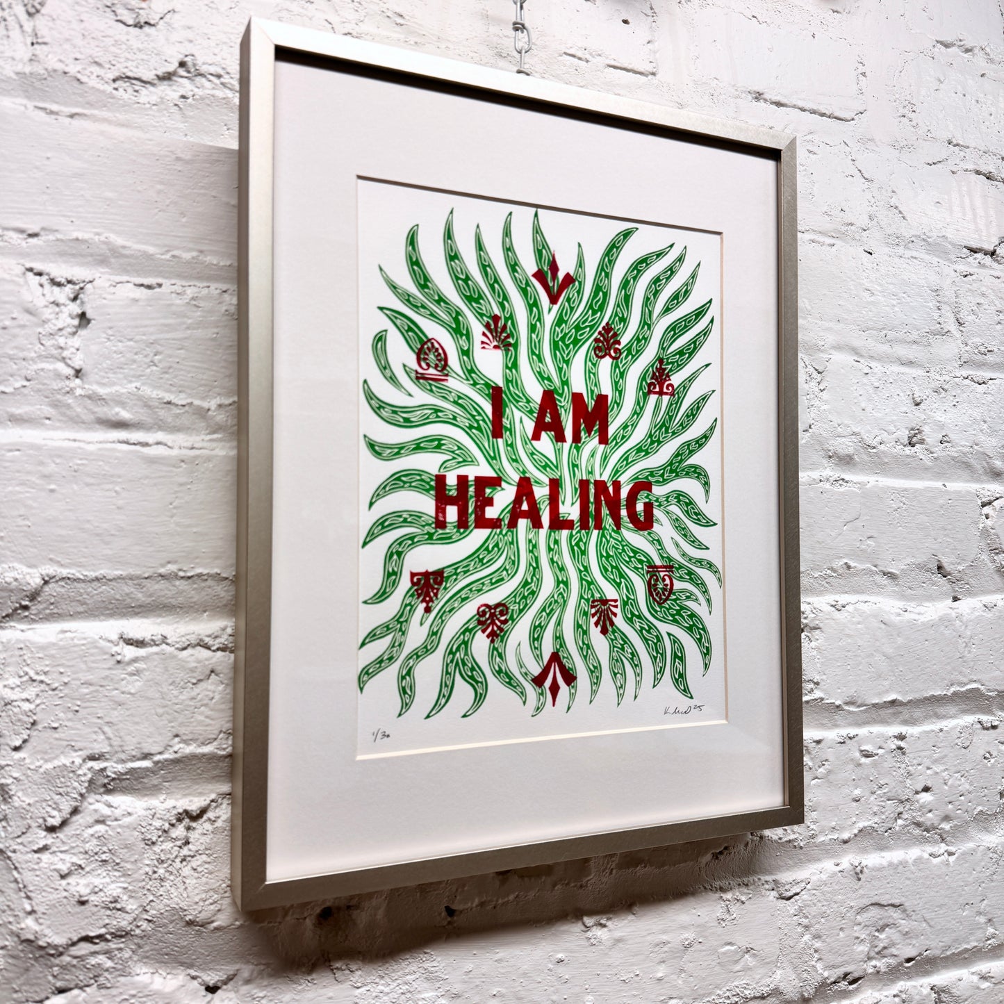 I Am Healing FRAMED - screen print with letterpress (11x14")