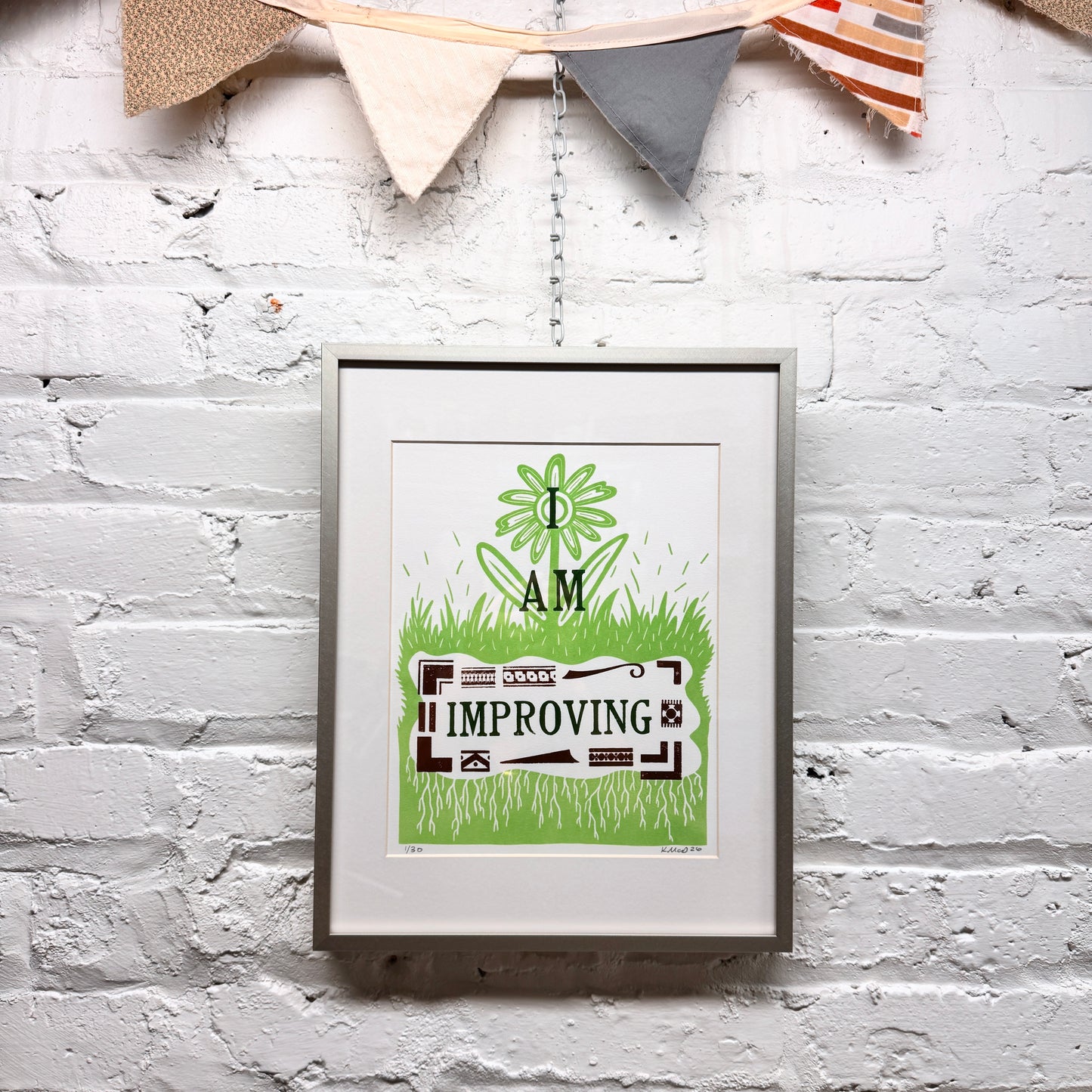 I Am Improving FRAMED - screen print with letterpress (11x14")