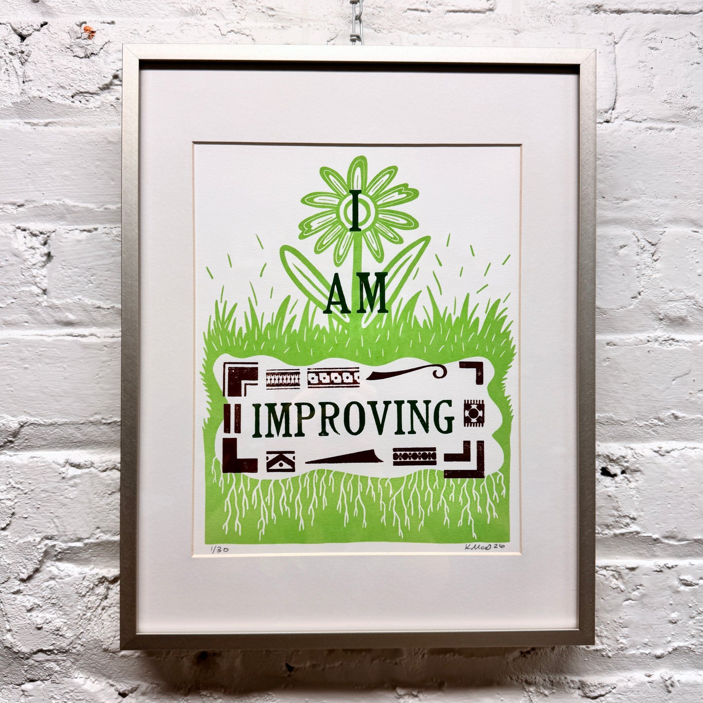 I Am Improving FRAMED - screen print with letterpress (11x14")