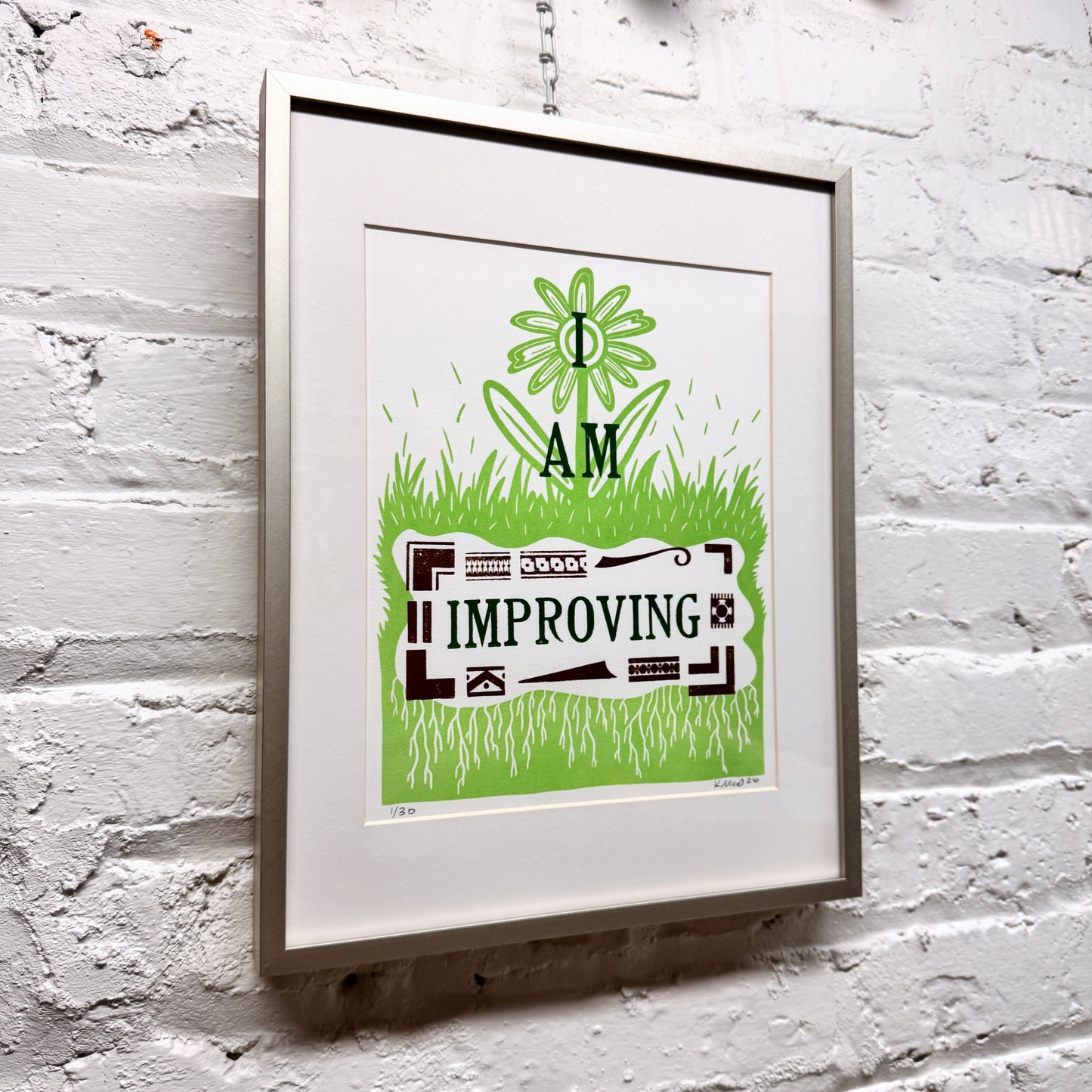 I Am Improving FRAMED - screen print with letterpress (11x14")