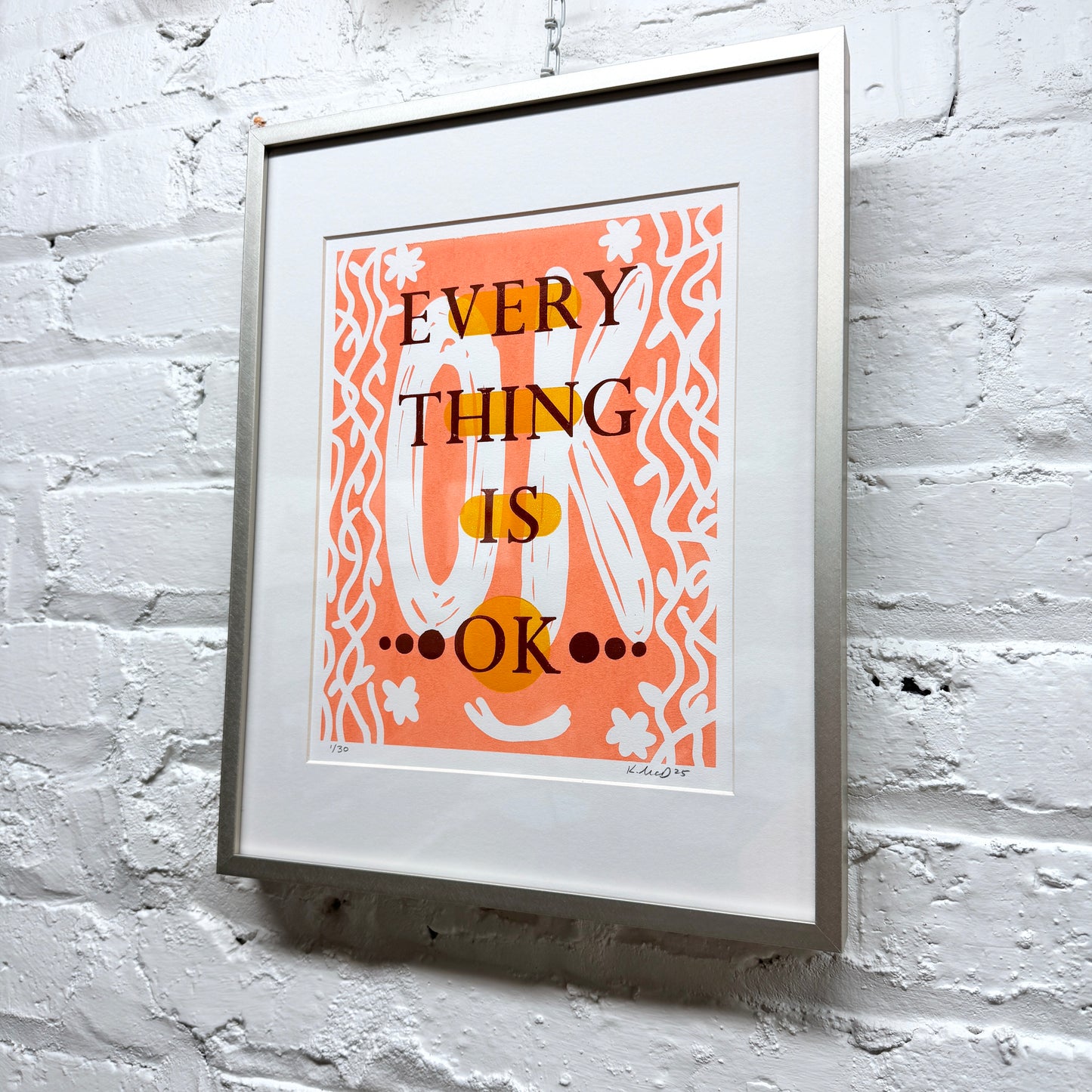 Everything is OK FRAMED - screen print with letterpress (11x14")