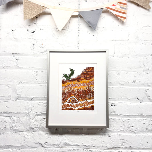 Feel the Balance in the Soil FRAMED - woodblock print (11x14")