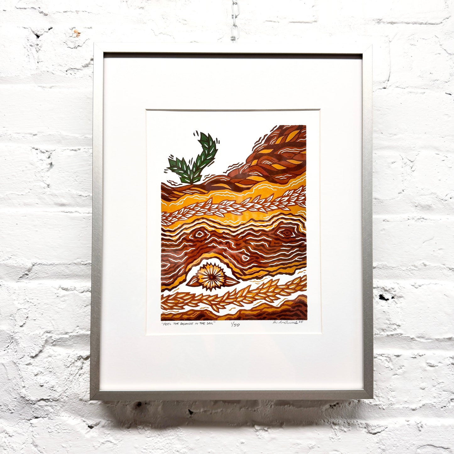 Feel the Balance in the Soil FRAMED - woodblock print (11x14")