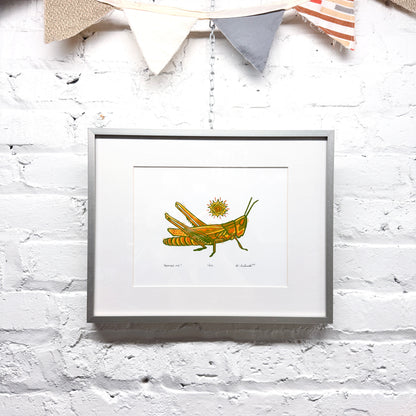 Admire Me Grasshopper FRAMED - woodblock print (11x14")