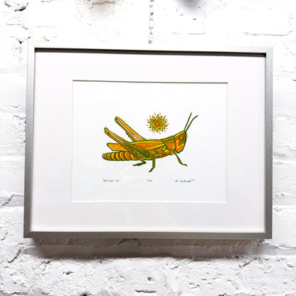 Admire Me Grasshopper FRAMED - woodblock print (11x14")