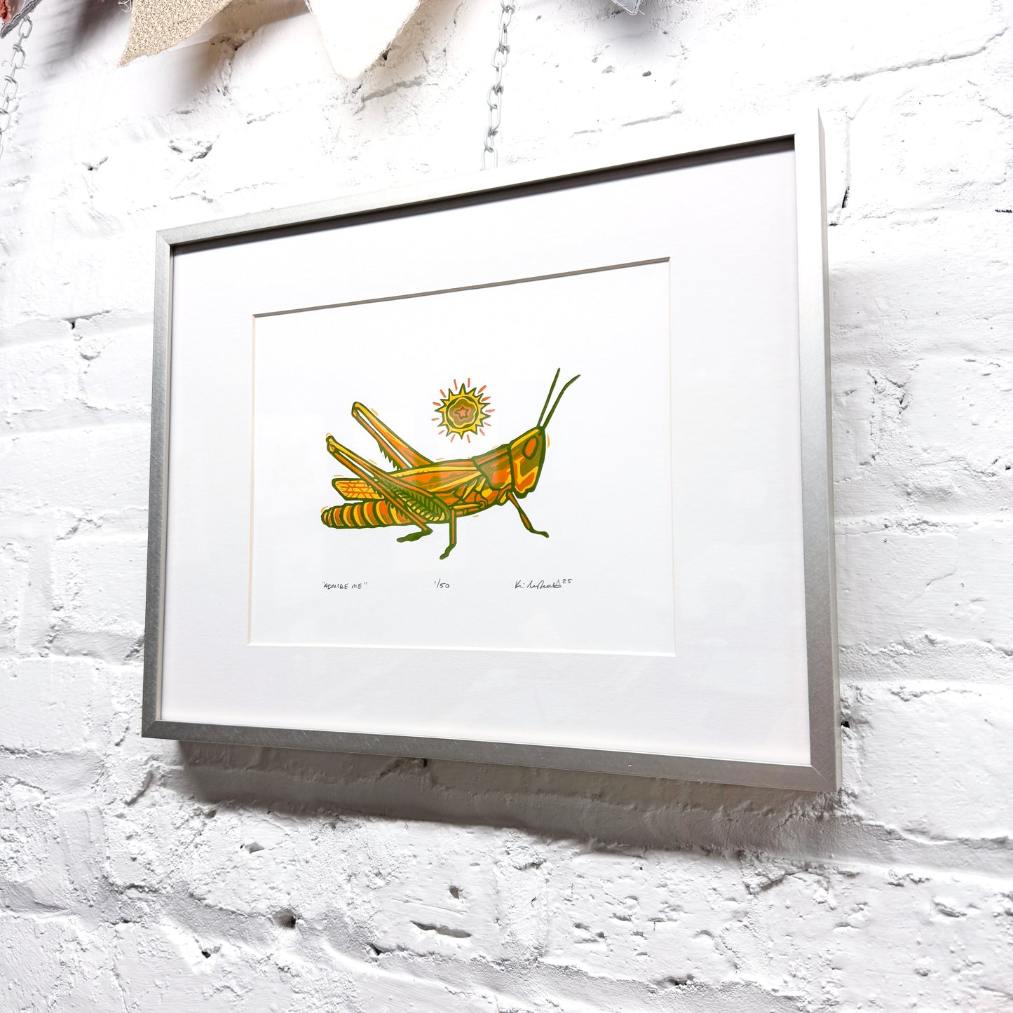 Admire Me Grasshopper FRAMED - woodblock print (11x14")