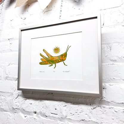 Admire Me Grasshopper FRAMED - woodblock print (11x14")