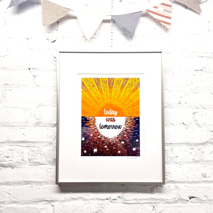 Today Was Tomorrow FRAMED - woodblock print (16x20")