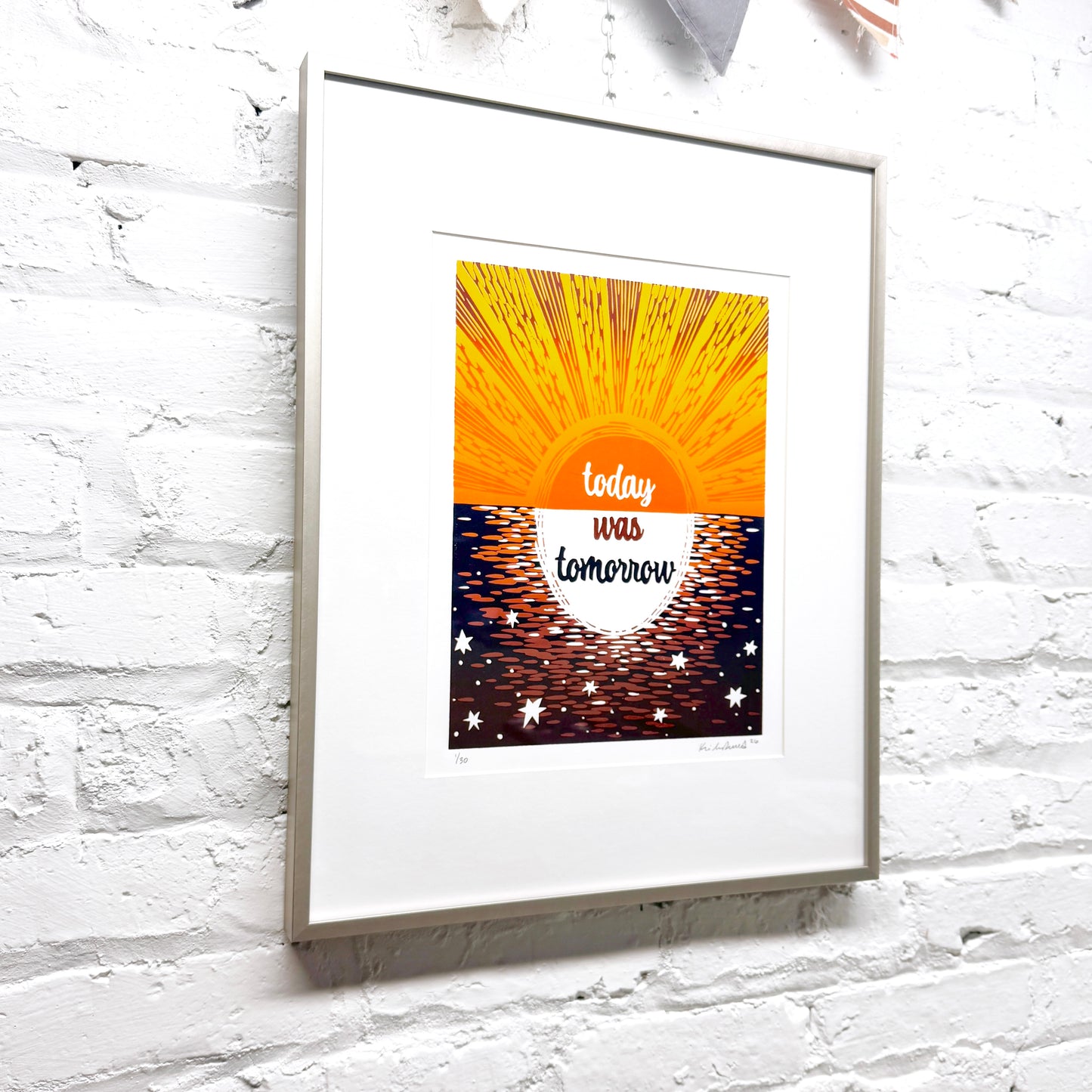 Today Was Tomorrow FRAMED - woodblock print (16x20")