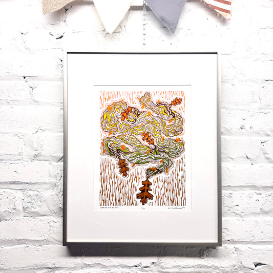 When the Old Oak Fell FRAMED - woodblock print (16x20")