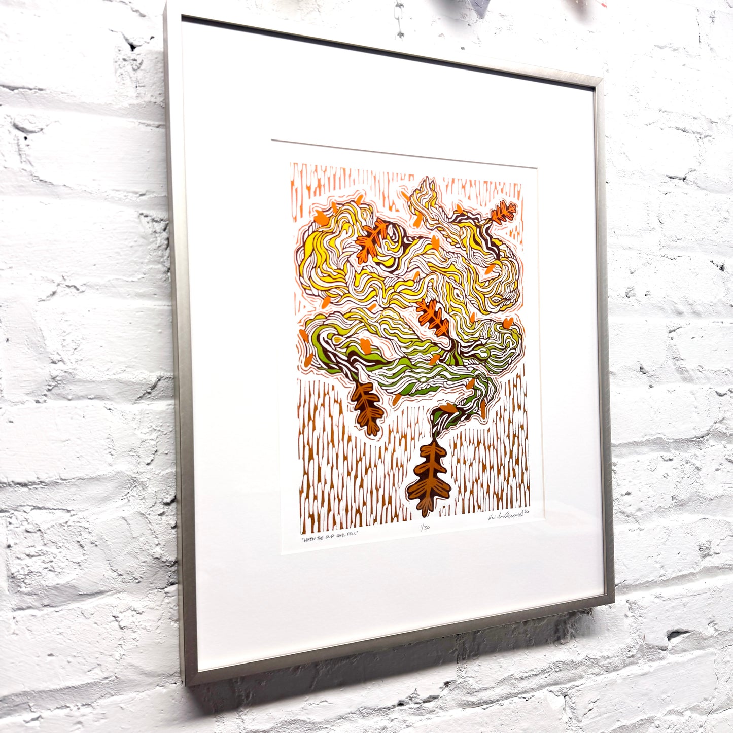 When the Old Oak Fell FRAMED - woodblock print (16x20")