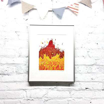 Prairie Fire FRAMED - woodblock print (16x20")