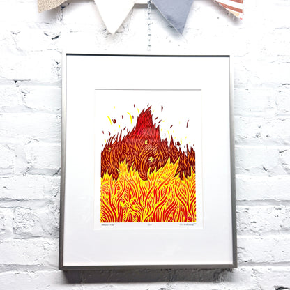 Prairie Fire FRAMED - woodblock print (16x20")