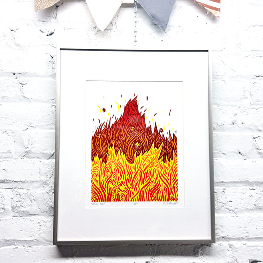Prairie Fire FRAMED - woodblock print (16x20")