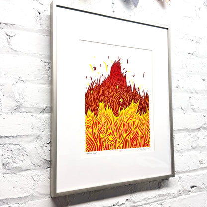 Prairie Fire FRAMED - woodblock print (16x20")