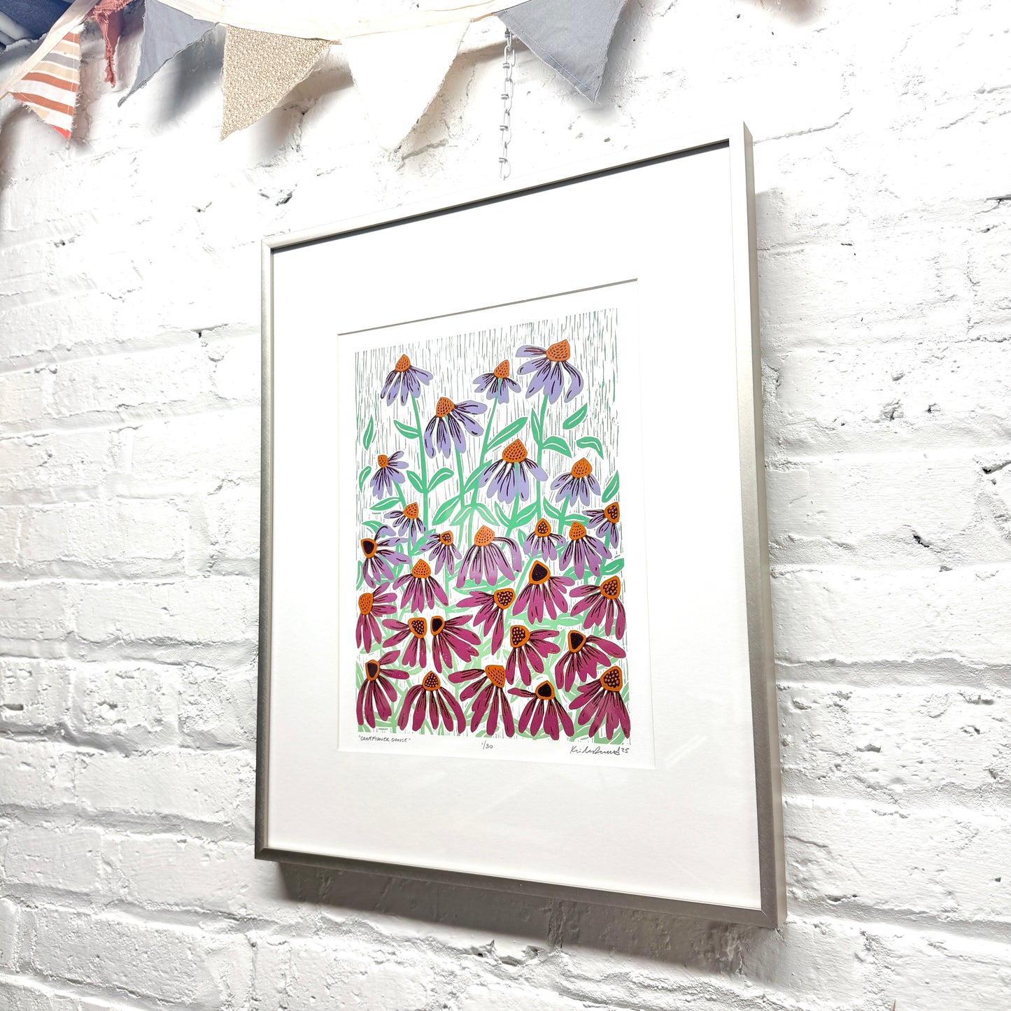 Coneflower Dance FRAMED - woodblock print (16x20")