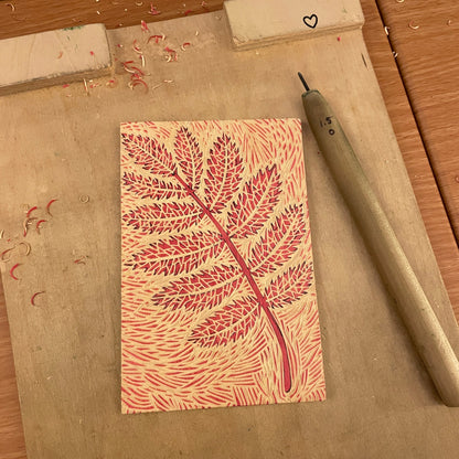 Rowan leaf FRAMED - woodblock print (11x14”)